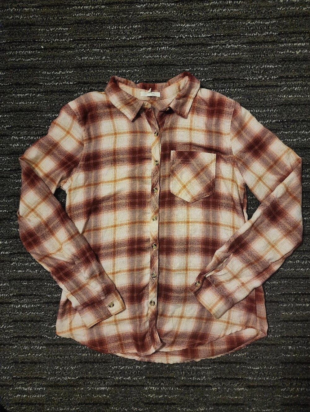 MAURICES Burgundy & Cream Plaid Flannel Button Shirt Women's XS Fall Western EUC